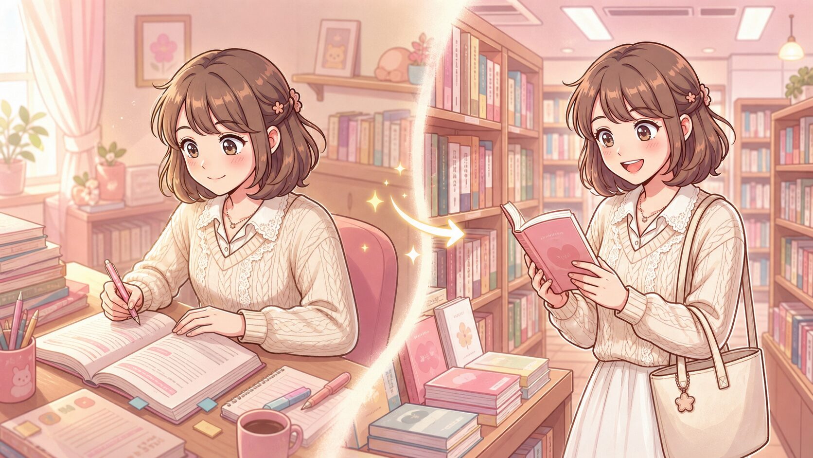 あすかが教材で学び店舗で確かめるイメージ